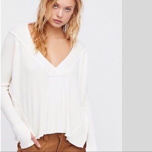 Free People Oceanview Plunging V-neck Slouchy Cotton Blend Rib Top